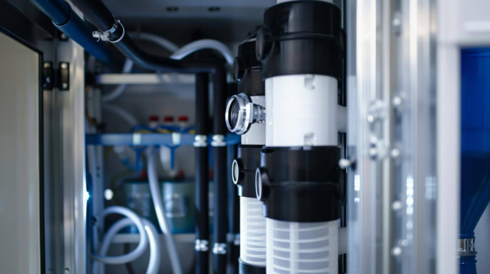 Industrielle Filterrohre und Filter in Nahaufnahme, geeignet zum Wasserhärtetest oder für Anwendungen zur Wasserqualität in Karlsruhe